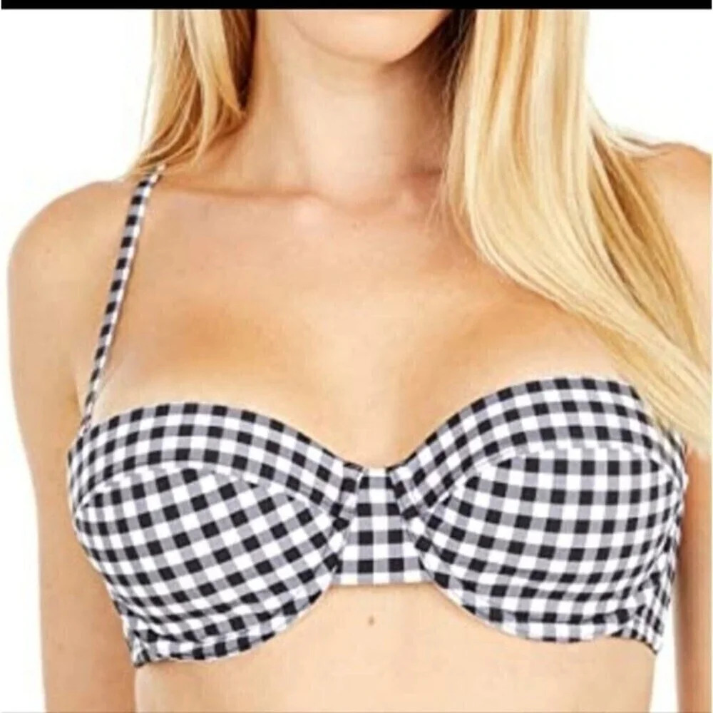 3 X 25 Fashion GINGHAM Bandeau Bikini Top Size Small